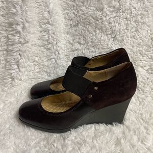 Easy Spirit leather & suede Brown Mary Jane wedge slip on  heels SZ 10M